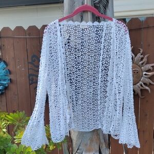 Y2K Dizzy Gal White Open Popcorn Knit Bolero Cover Up